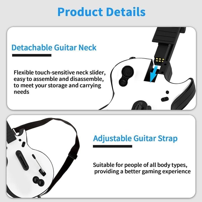 DOYO PC Guitar Hero Controller, Wireless PS3 Guitar Hero with Dongle for PC and PlayStation 3, Compatible with Guitar Hero, Rock Band, Clone Hero, Adjustable Strap (White) - Image 5